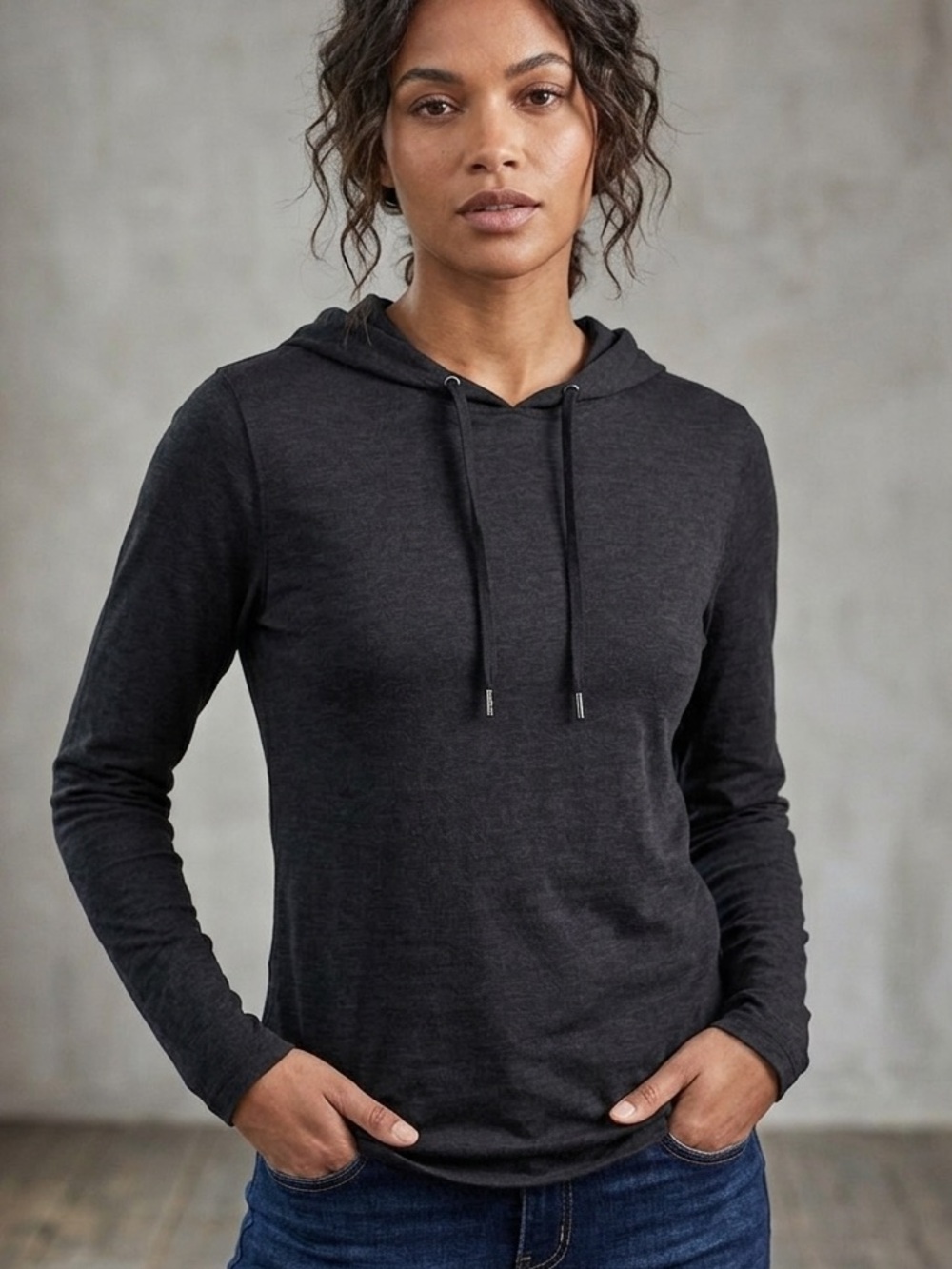 Old Navy Black Lightweight Hooded Long-Sleeve Top